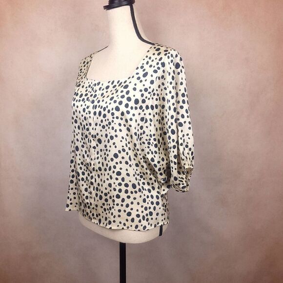 Tucker Cream And Black Polka Dot Dolman Sleeve Loose Boho Silk Blouse Size Med - Picture 1 of 10